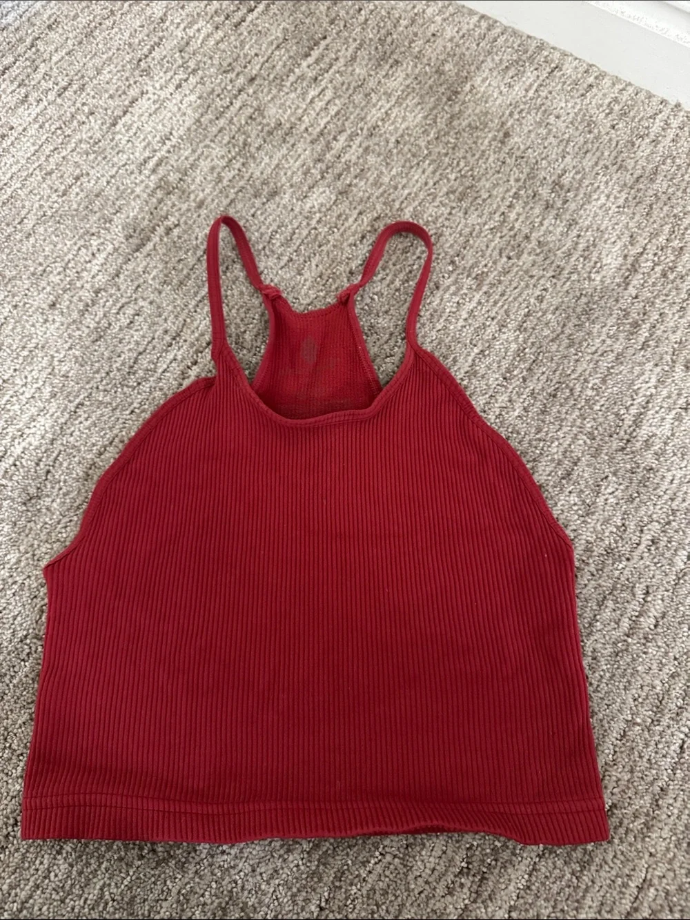 Free People Ribbed High-Neck Tank Top - Deep Red